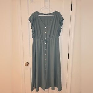 BloomChic Teal Maxi Dress with Button Detail